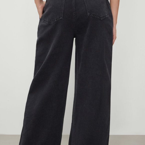 NEW * DOUBLE WAIST SOLID BUTTON WIDE LEG JEANS XL - Picture 3 of 6